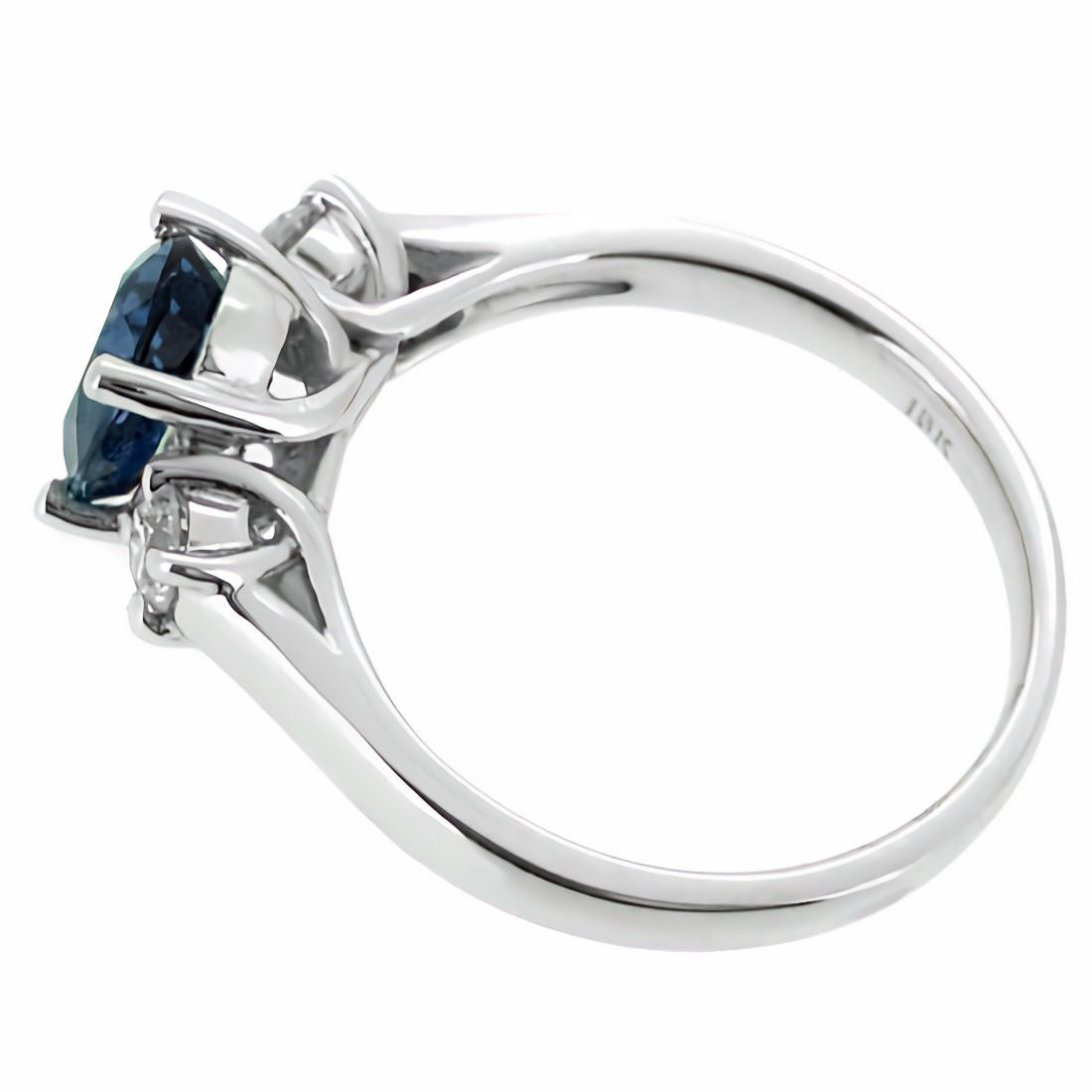 Start2Finish AGI Certified 2.00 CTW oval blue sapphire and diamond 3-stone ring in 14kt white gold over sterling silver.