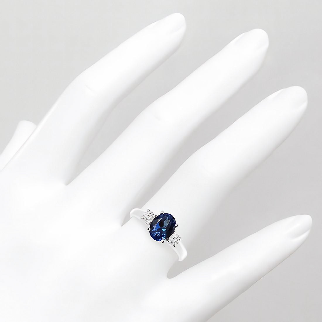 Start2Finish AGI Certified 2.00 CTW oval blue sapphire diamond 3-stone ring in 14k white gold over sterling silver.