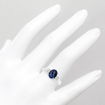 Start2Finish AGI Certified 2.00 CTW oval blue sapphire diamond 3-stone ring in 14k white gold over sterling silver.