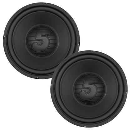 Pair of 10-inch Start2Finish 5 Core car subwoofers with 300W power, deep bass, 4-ohm impedance, vehicle audio replacement speakers