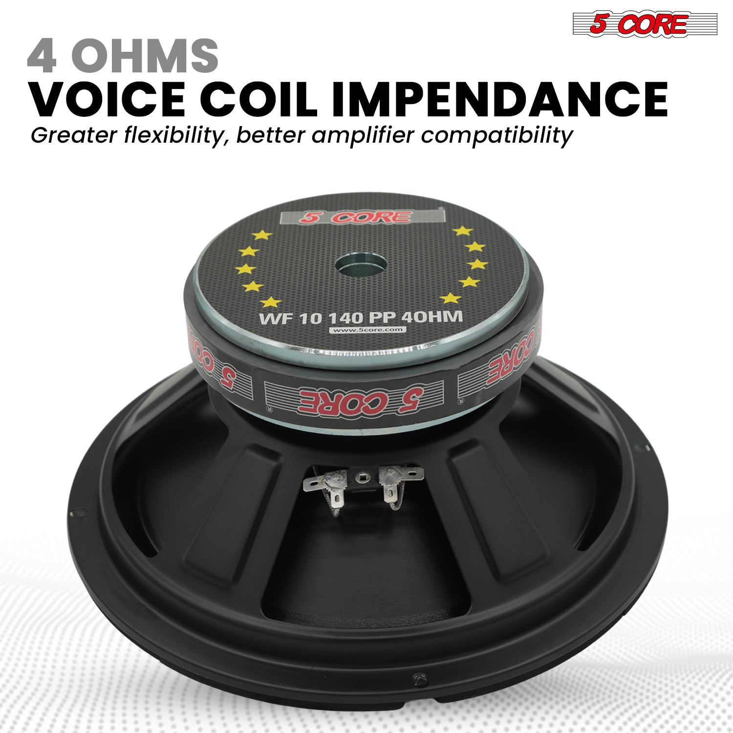 Pair of 10-inch Start2Finish 5 Core car subwoofers with 300W power, deep bass, 4 Ohm impedance, for vehicle audio systems