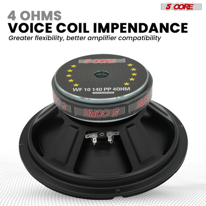 Pair of 10-inch Start2Finish 5 Core car subwoofers with 300W power, deep bass, 4 Ohm impedance, for vehicle audio systems
