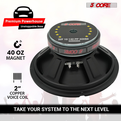 Pair of 10-inch Start2Finish automotive 300W 4-ohm subwoofers with deep bass for car audio systems.