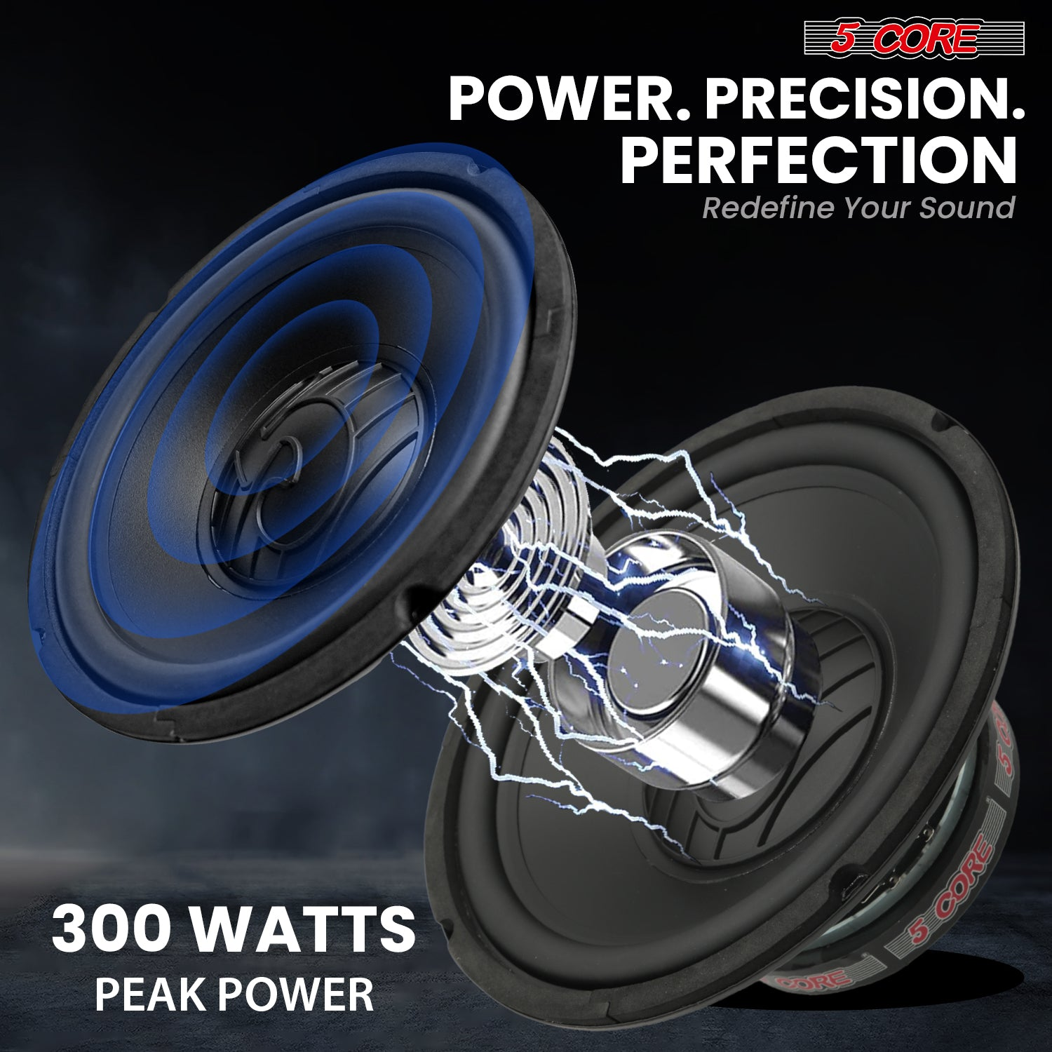 Pair of Start2Finish 10-inch 300W car subwoofers with deep bass, 4 ohm impedance, ideal for vehicle audio replacement.