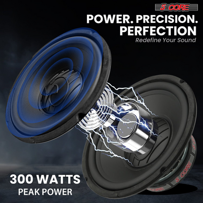 Pair of Start2Finish 10-inch 300W car subwoofers with deep bass, 4 ohm impedance, ideal for vehicle audio replacement.