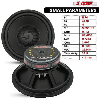 Pair of 10-inch Start2Finish 300W automotive subwoofers with deep bass, 4-ohm speakers for vehicle sound systems.