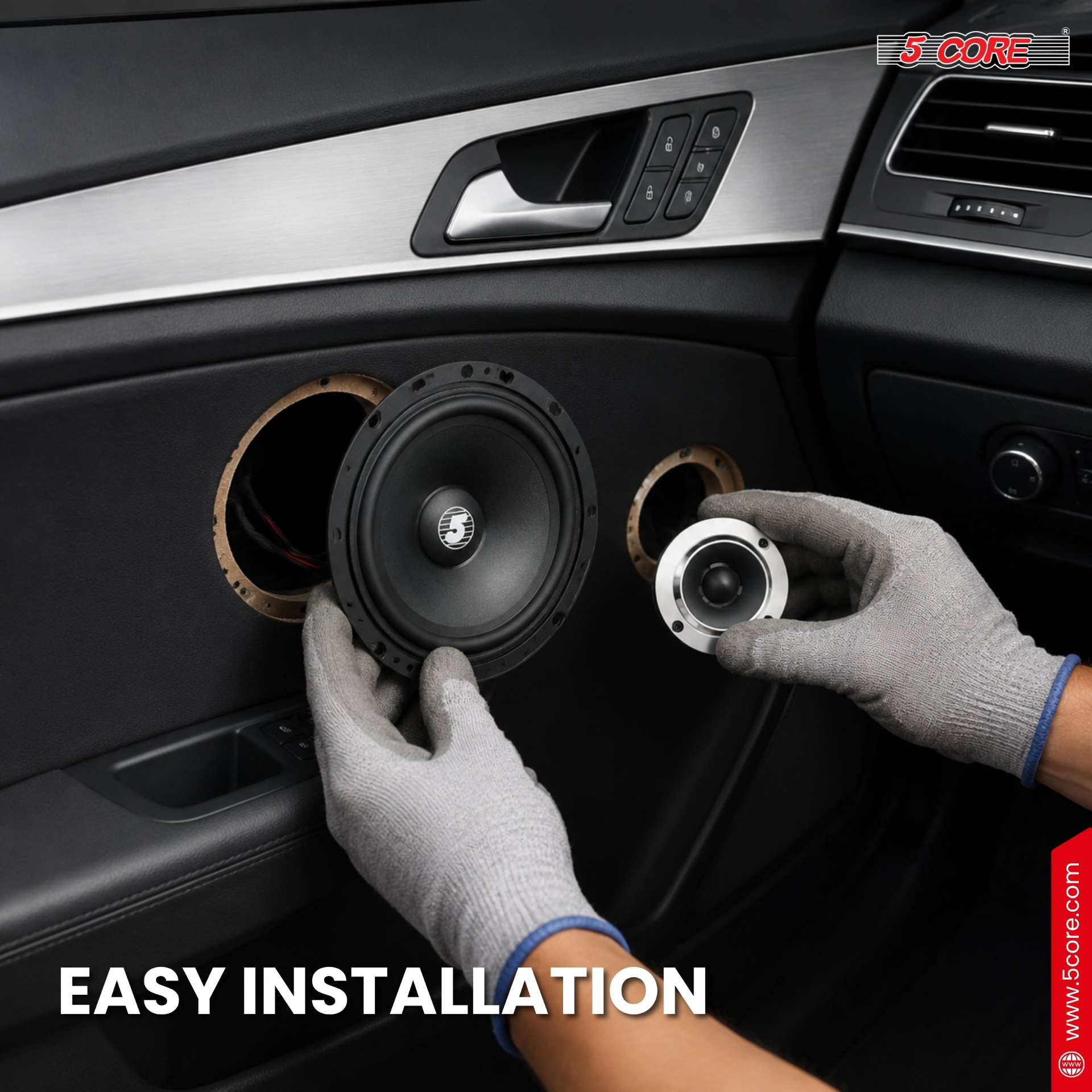 Start2Finish 5 core mid-range car speaker package with 2x 6.5-inch midrange speakers and 2 aluminum bullet tweeters for automotive audio.