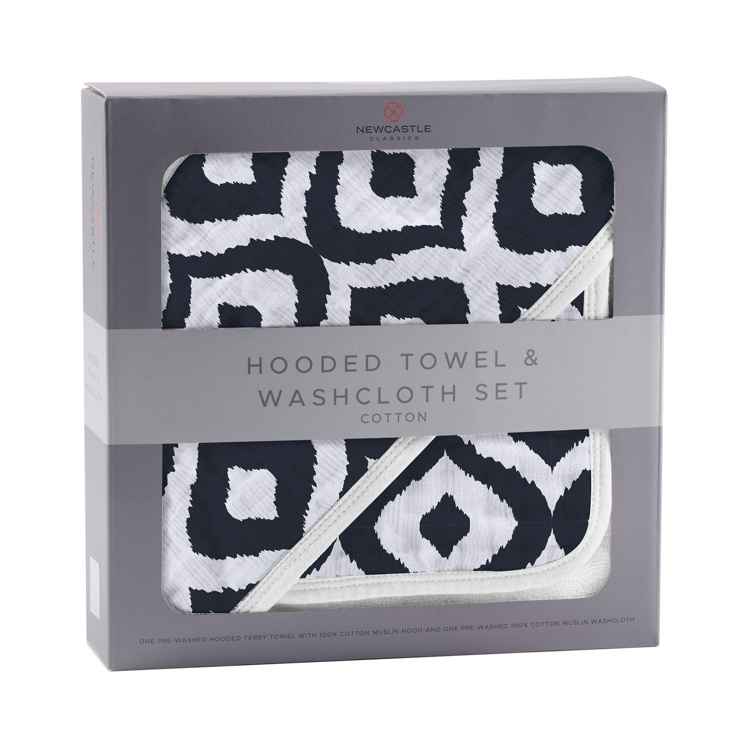 Start2Finish Moroccan Blue baby hooded towel and washcloth set with soft, absorbent fabric and cozy hood for gentle drying.