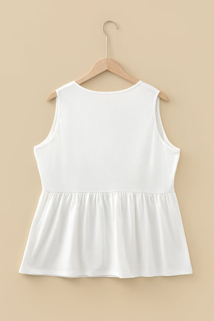 Plus size solid bow-tie peplum tank top for women by Byzantium Bay, featuring a stylish bow detail and flattering fit.