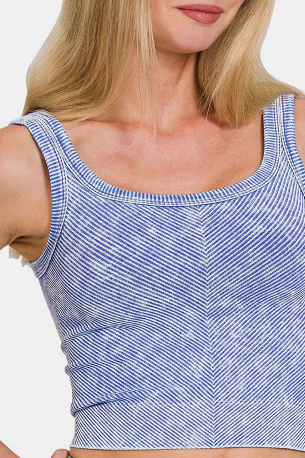 Automotive part from Jade Icarus, washed ribbed scoop neck wide strap tank with textured fabric and wide shoulder straps.