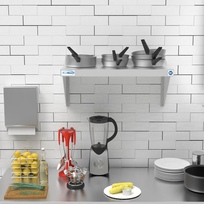 Stainless steel 12x24-inch heavy-duty wall shelf from Violet Blackhaw, ideal for food and beverage storage, with a sleek, durable design.