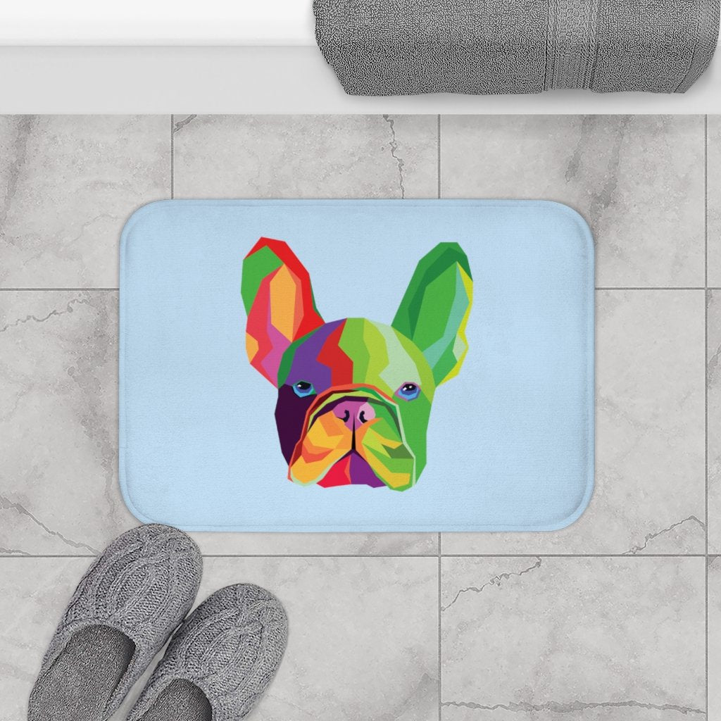 Colorful dog bath mat in bathroom setting, yellow Pandora brand with vibrant, non-slip surface for pets and comfort.