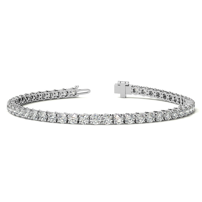 Start2Finish 8ctw Created Sapphire Tennis Bracelet with 3mm stones in 14K gold overlay, available in white, yellow, or rose gold.