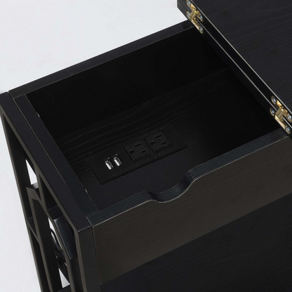 Omega Flip Top End Table with Charging Station by Start2Finish, featuring a modern design with a flip-top surface and integrated charging ports.