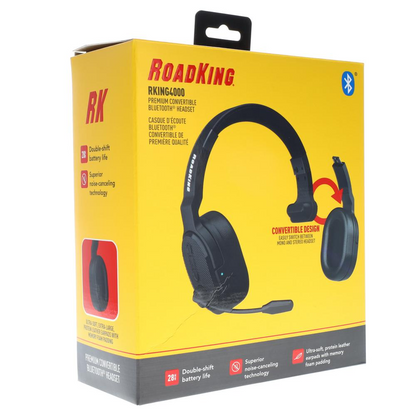Start2Finish wireless Bluetooth noise-canceling trucker headset, mono to stereo with over-ear design and microphone for clear calls.