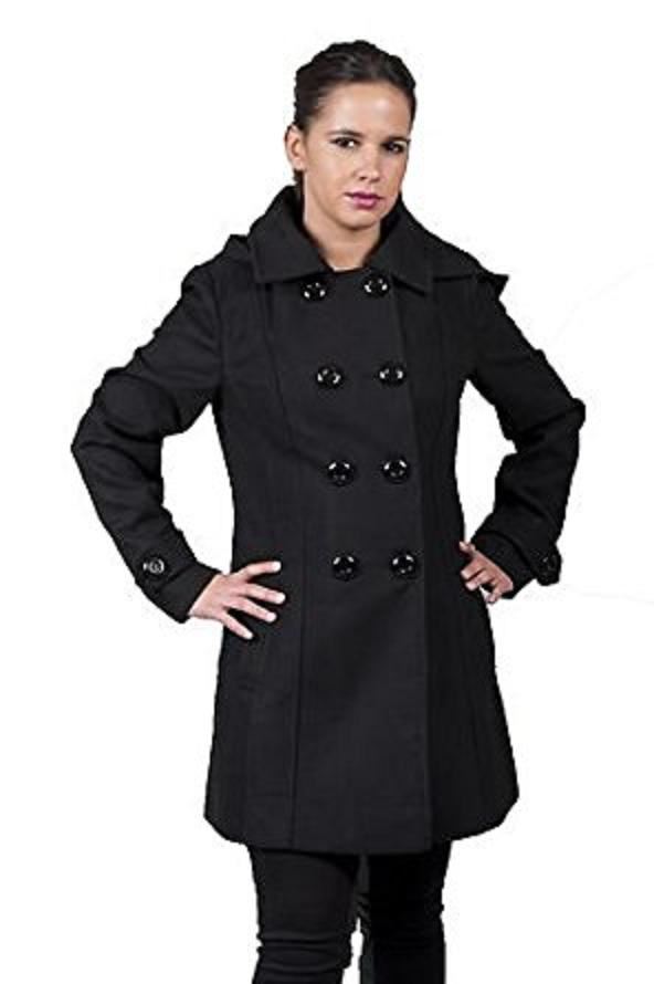 Rose Eleusis wool feel double-breasted hooded coat, stylish jacket with a hood and button closures, ideal for cold weather.