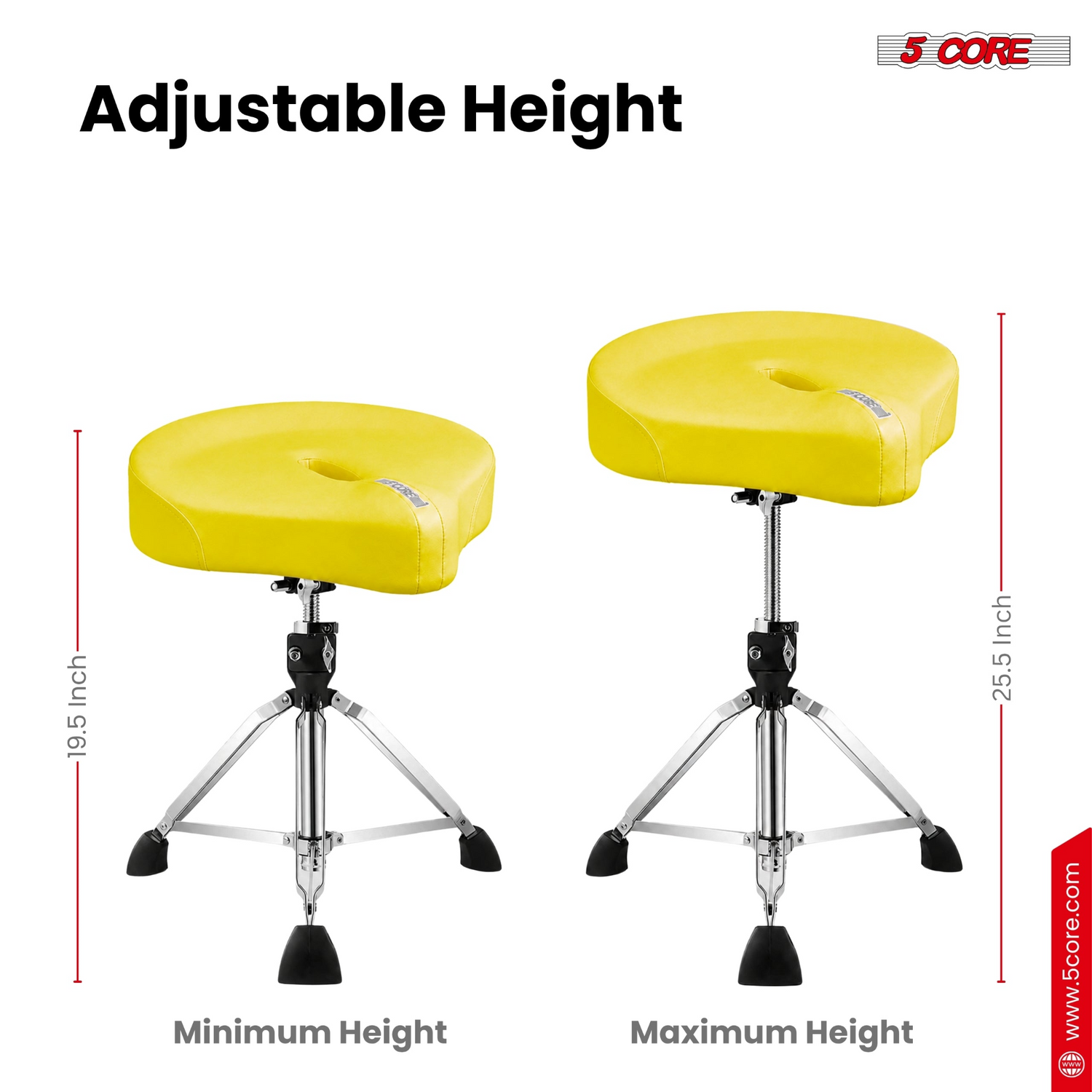 Start2Finish 5 Core Drum Throne with 4.5-inch padded seat and adjustable height for comfortable drumming practice.
