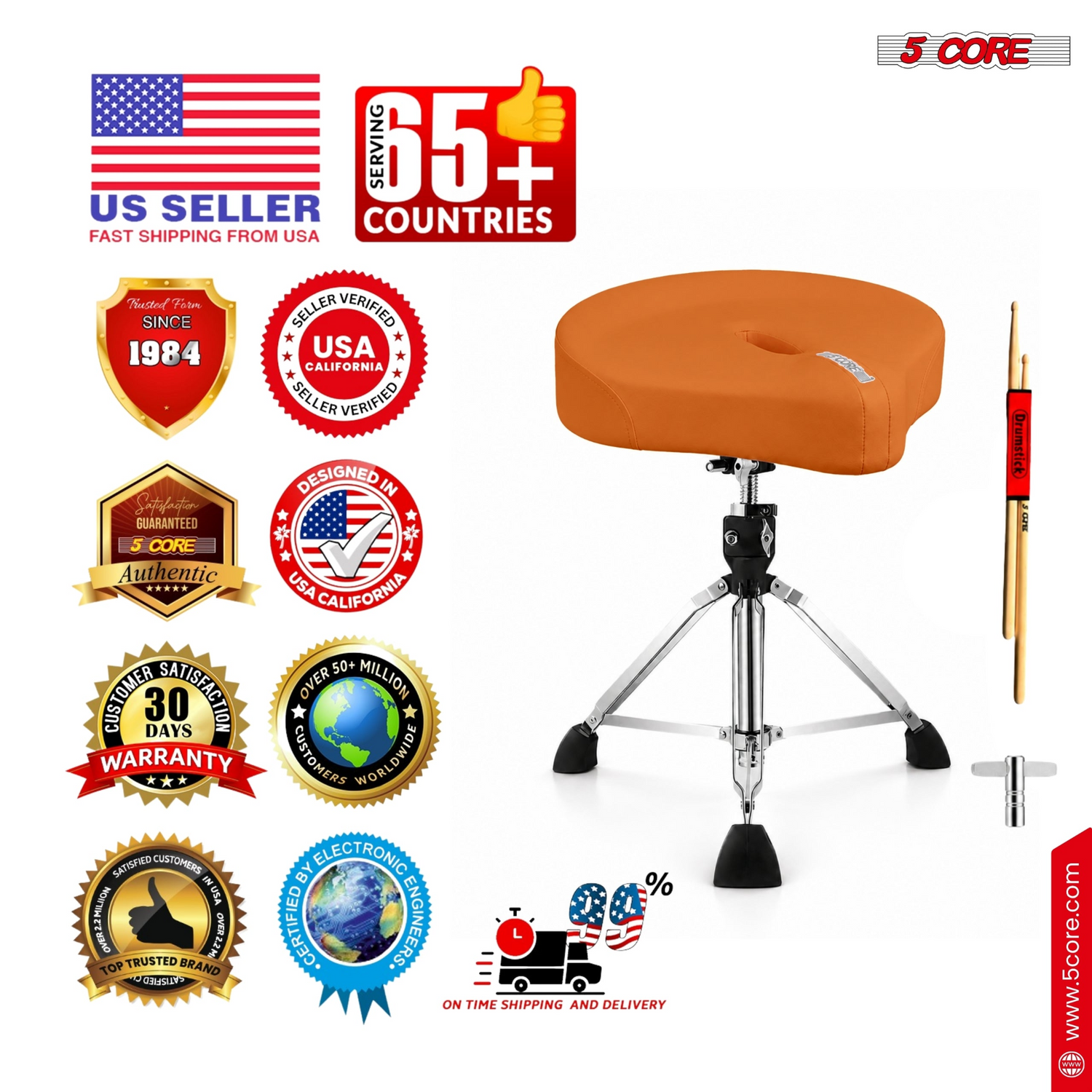 Start2Finish 5 Core Drum Throne with 4.5-inch padded seat and adjustable height for comfortable drumming practice.