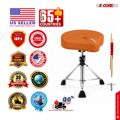 Start2Finish 5 Core Drum Throne with 4.5-inch padded seat and adjustable height for comfortable drumming practice.