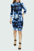 Blue tie-dye turtle neck dress with 3/4 sleeves by Yellow Hera, showcasing a casual, stylish clothing item.