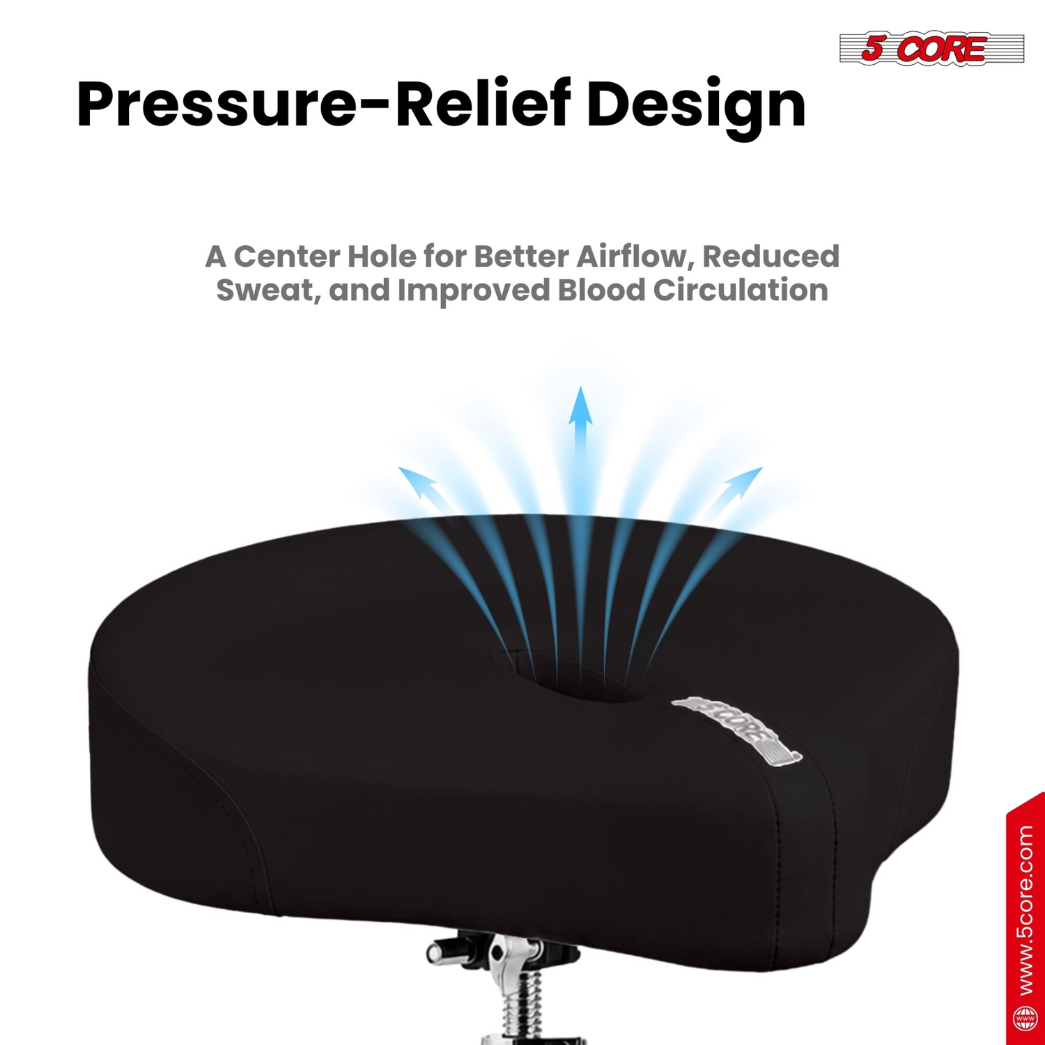 Start2Finish 5 Core Drum Throne with 4.5-inch padded seat and adjustable height, ideal for drummers and musicians.