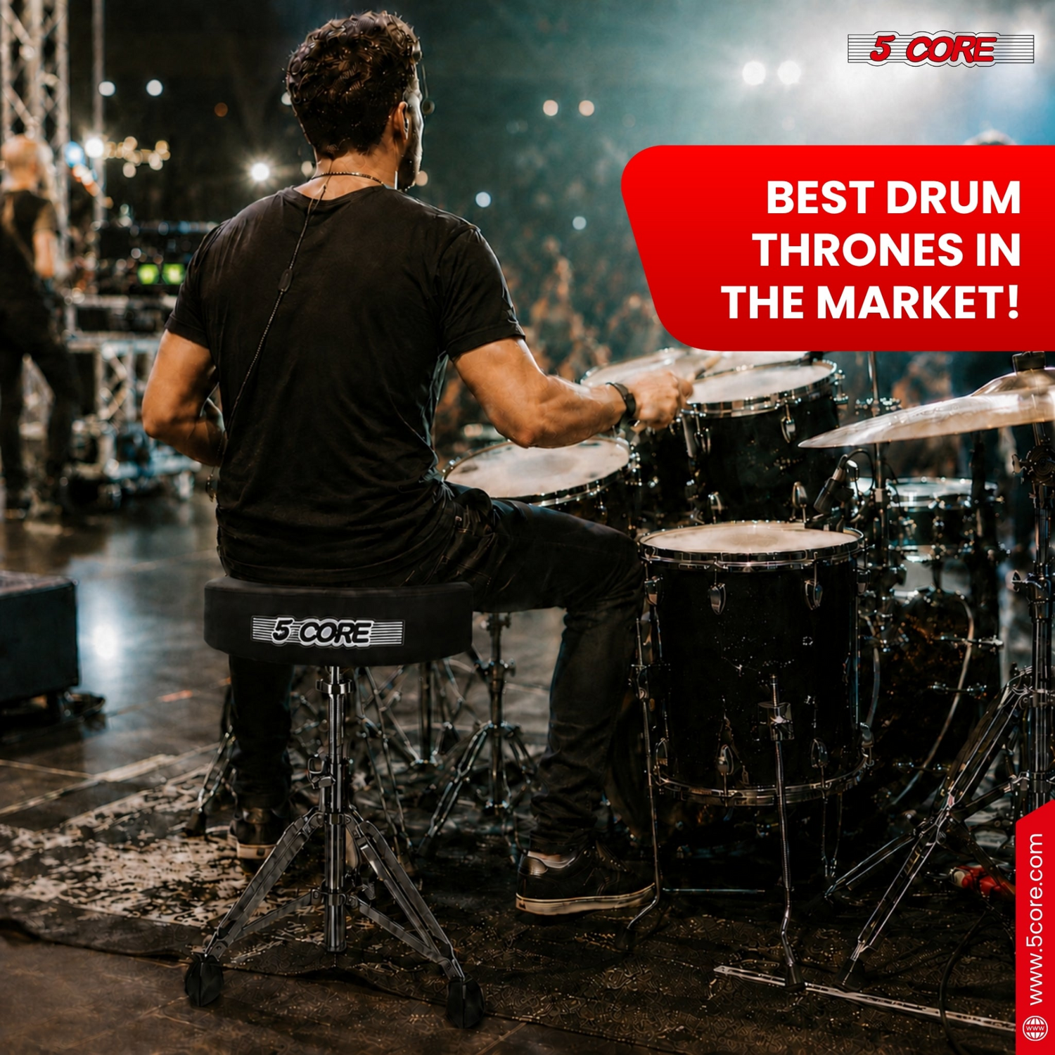 Start2Finish 5 Core Drum Throne with 4.5-inch padded seat and adjustable height for comfortable drumming practice and performance