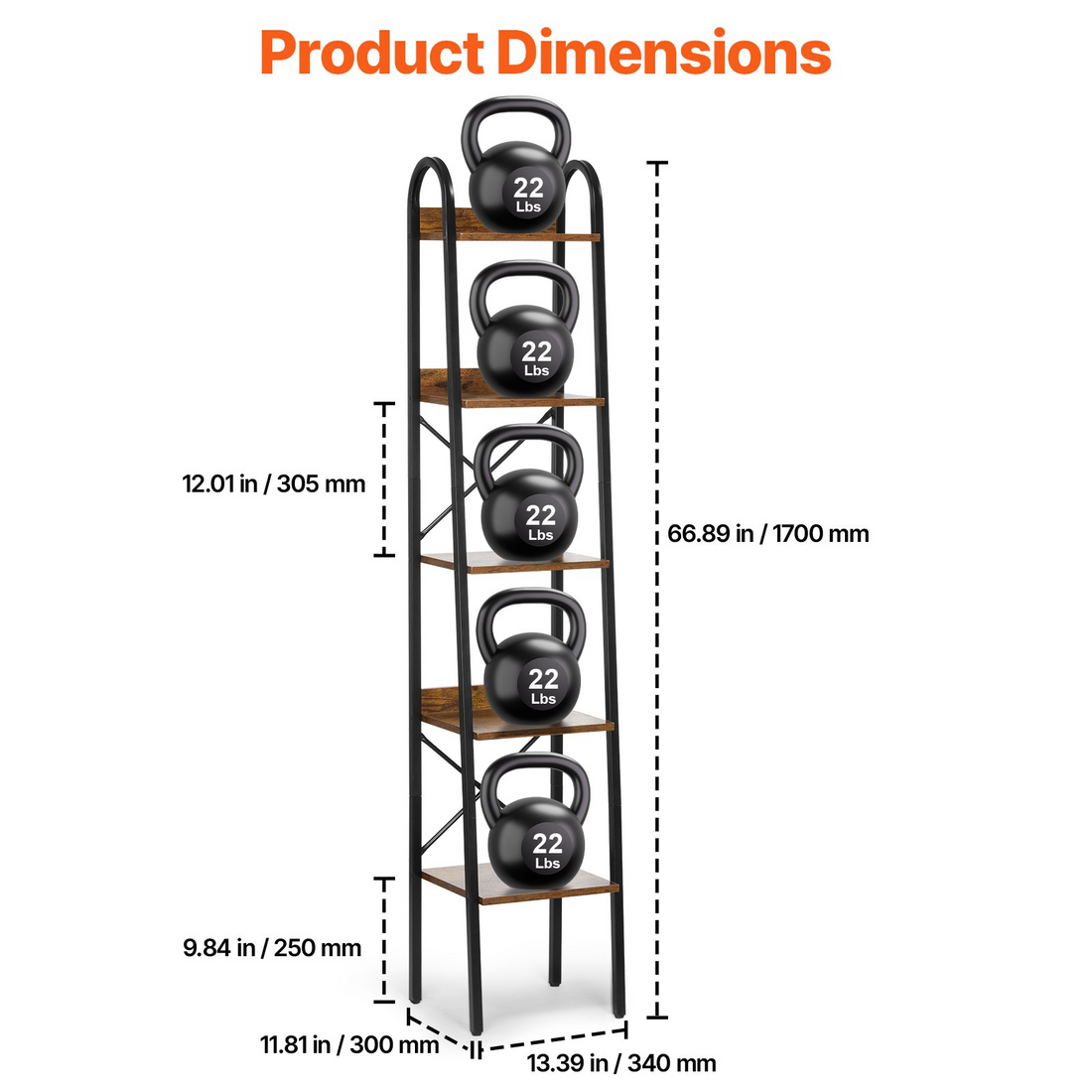 Start2Finish metal 5-tier industrial bookshelf with open shelves, tall narrow rustic storage unit for living room, bedroom, or office.