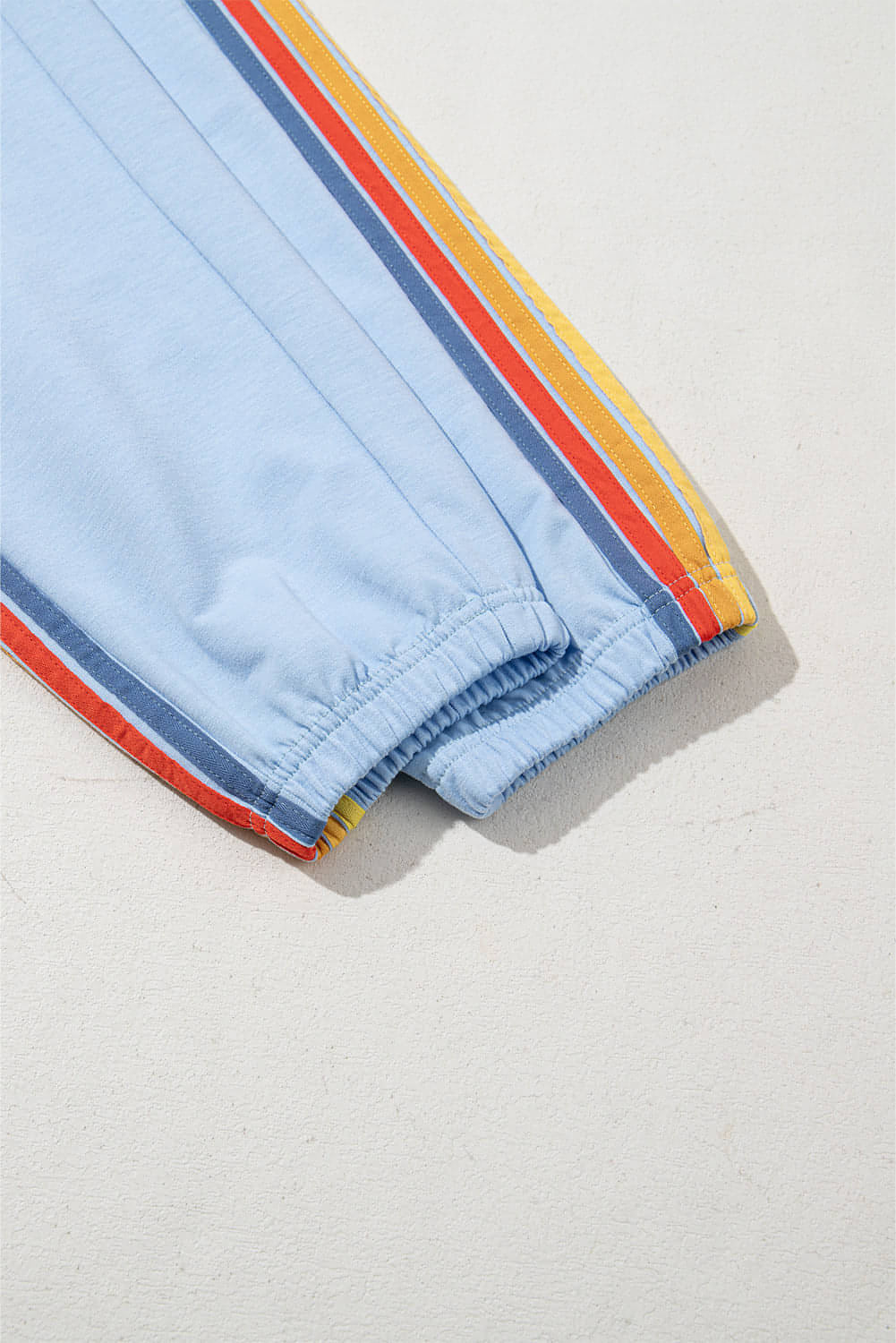 Light blue Carmine Juneberry high waist pants with rainbow counting print, casual comfortable sweatpants for women.