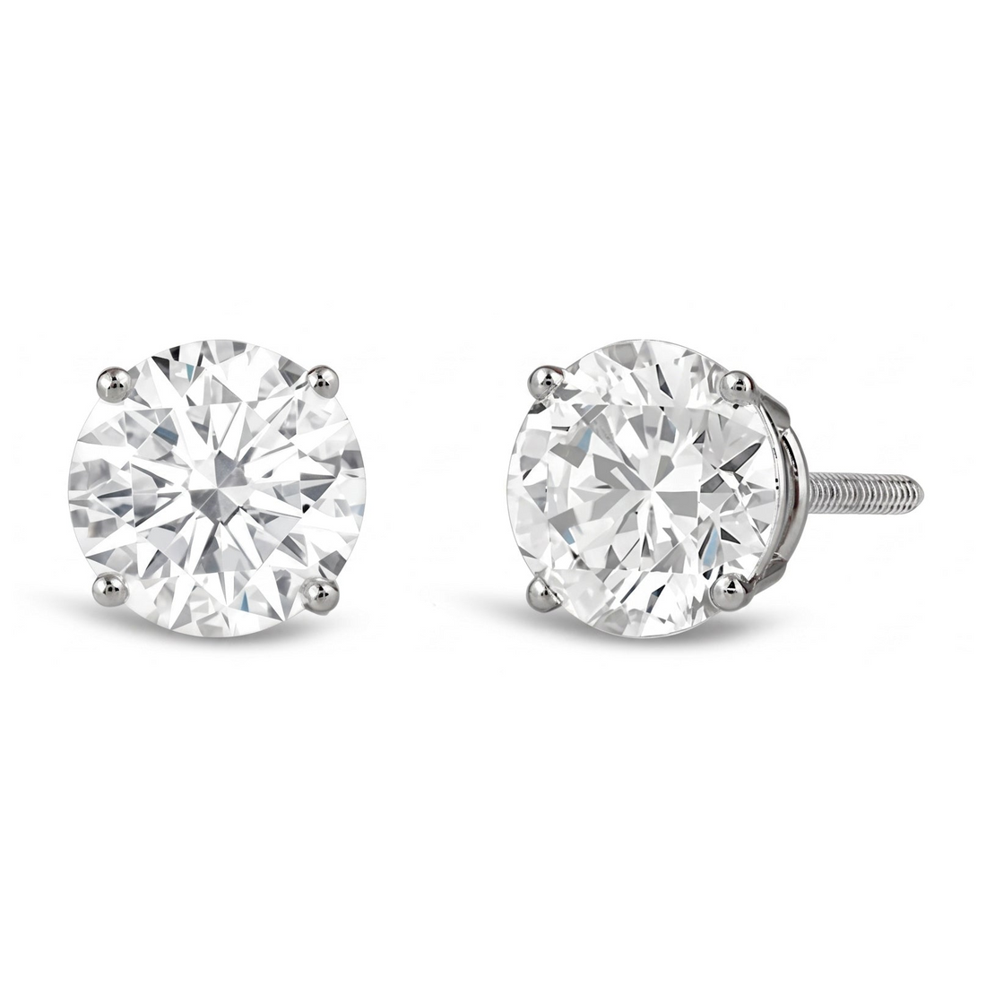 AGI Certified 2.50 CTW lab-grown diamond screw back stud earrings in 14K white gold with sparkling round diamonds.