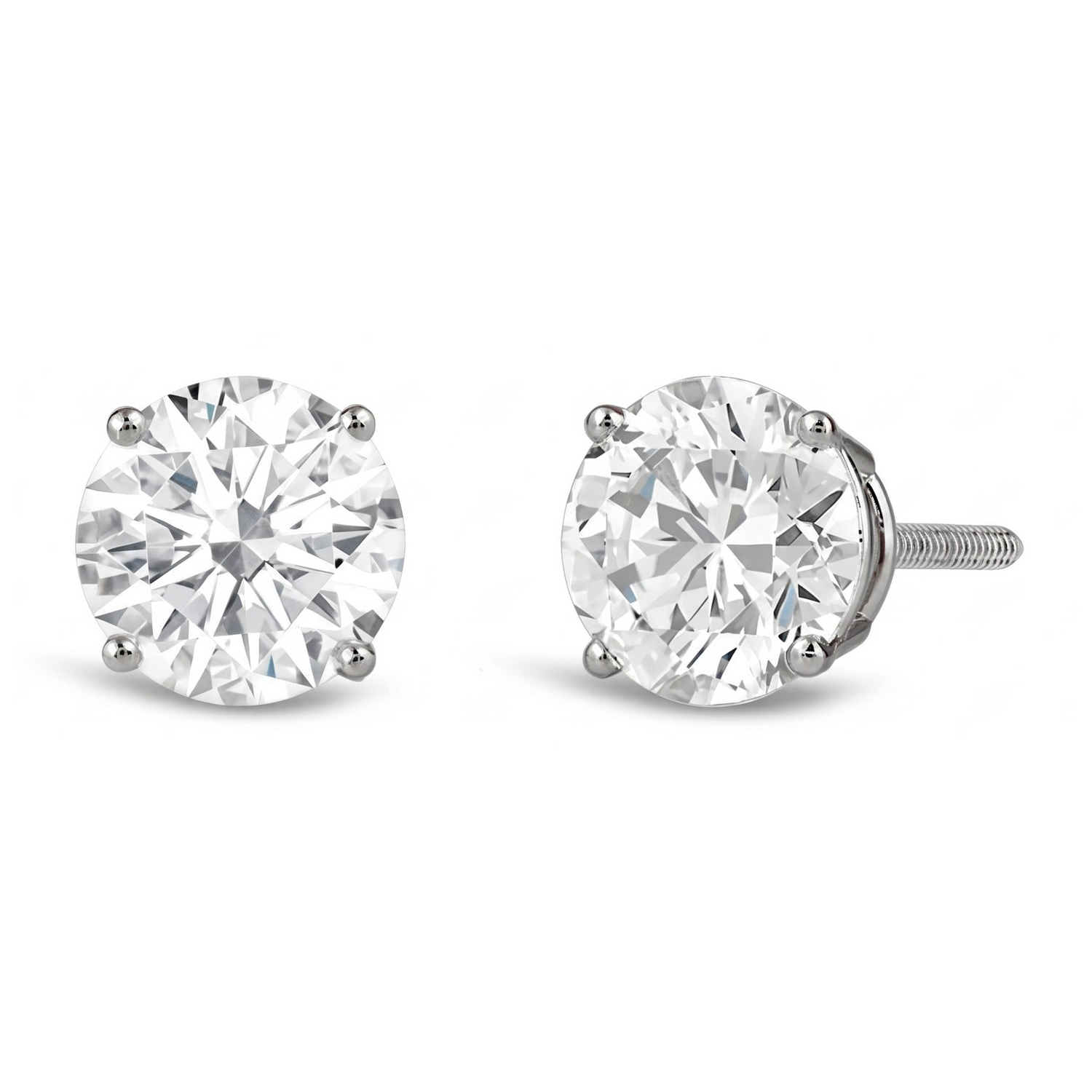 AGI Certified 2.50 CTW lab-grown diamond screw back stud earrings in 14K white gold with sparkling round diamonds.