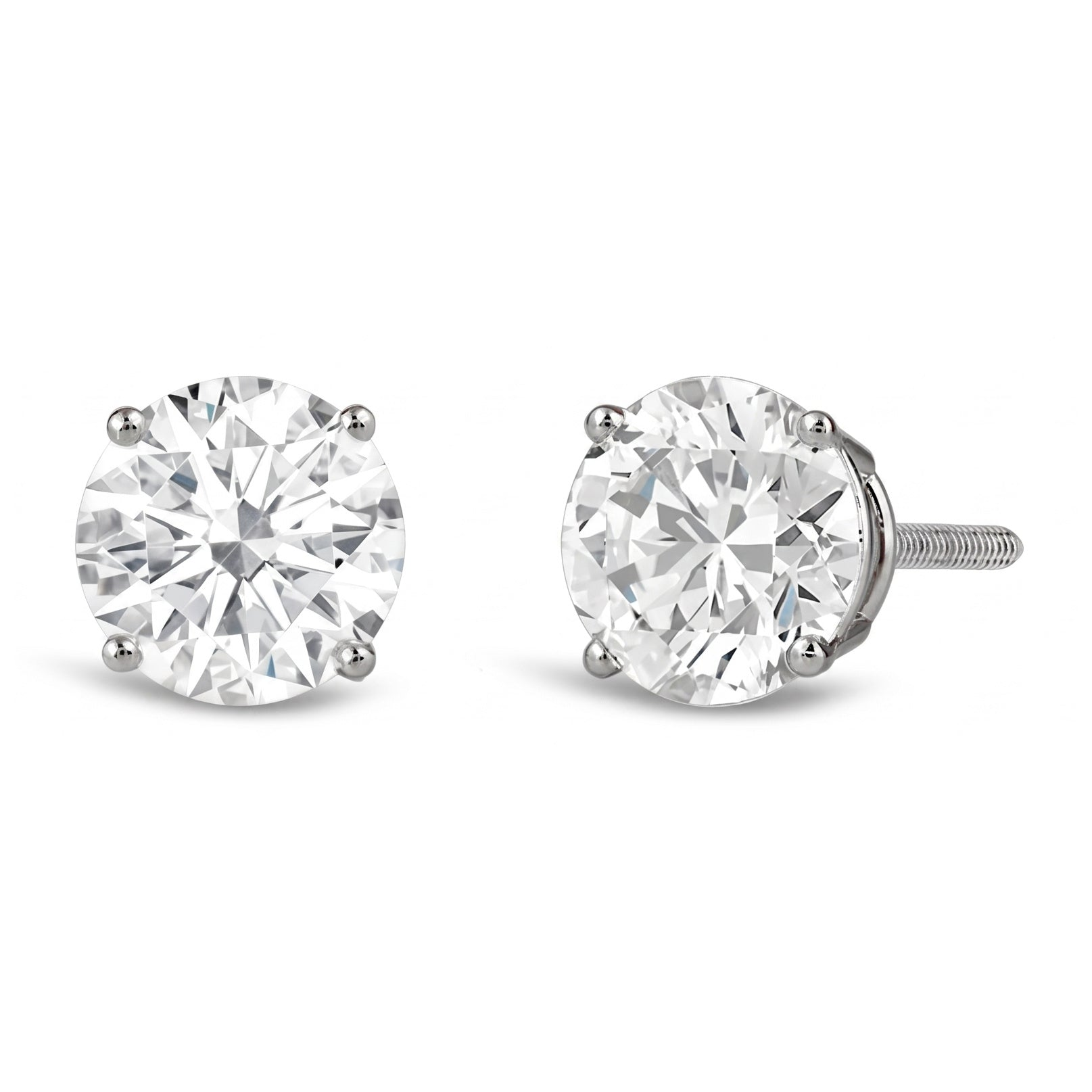 AGI Certified 2.50 CTW lab-grown diamond screw back stud earrings in 14K white gold with sparkling round diamonds.