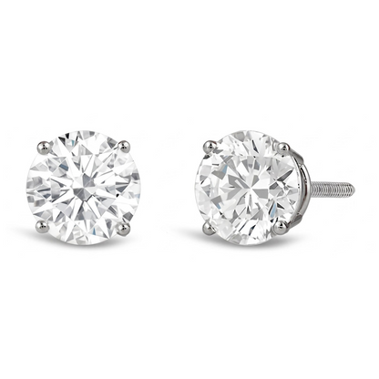 AGI Certified 2.50 CTW lab-grown diamond screw back stud earrings in 14K white gold with sparkling round diamonds.