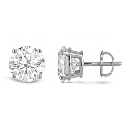 AGI Certified 2.50 CTW lab-grown diamond screw back stud earrings in 14K white gold with sparkling diamonds.