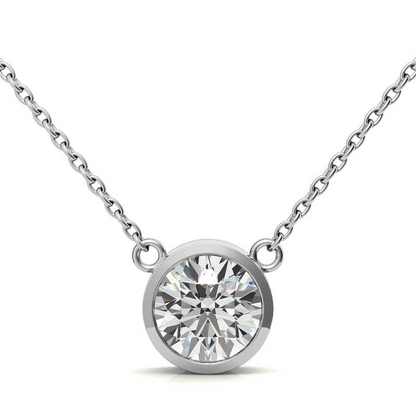 AGI Certified 3.50 CTW round brilliant lab-grown diamond bezel pendant in 14K white gold, featuring a sparkling center stone.