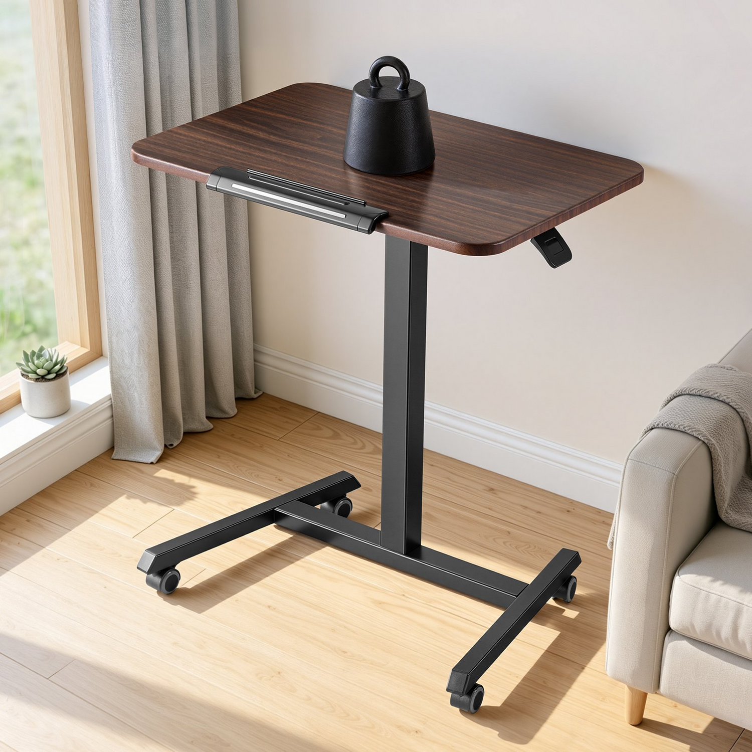 Start2Finish VEVOR standing desk with adjustable height, tilting desktop, rolling casters, and compact size for home office use.