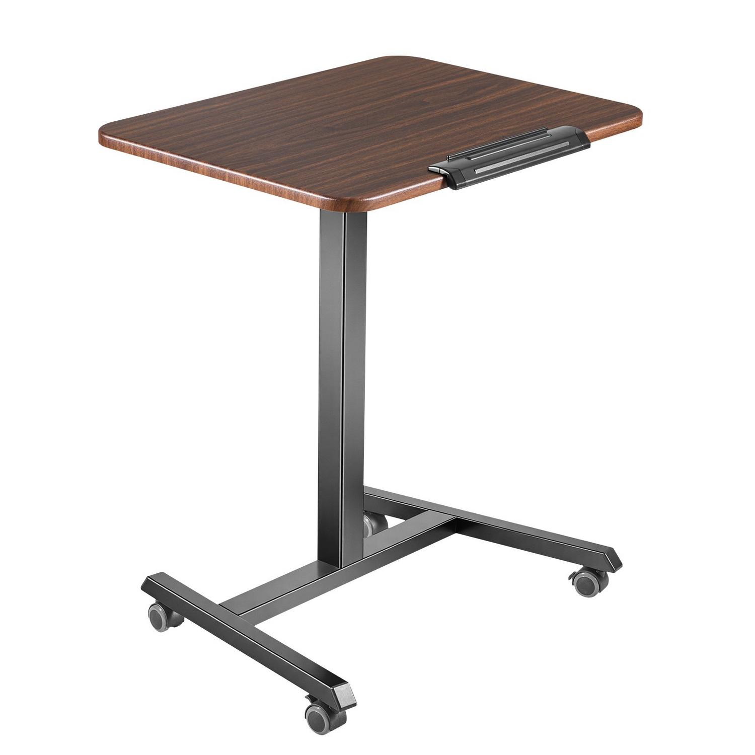 Start2Finish VEVOR adjustable standing desk with tilting desktop, mobile workstation on casters, compact computer sit-stand furniture.
