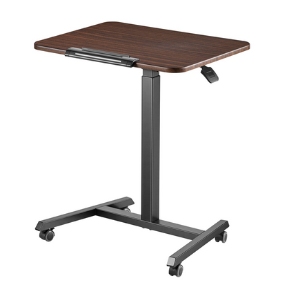 Start2Finish VEVOR standing desk with adjustable height, tilting desktop, rolling casters, compact size, ideal for home office use.