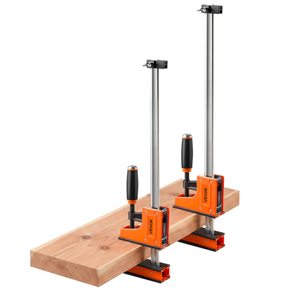 Start2Finish VEVOR wood and metal working F clamps, 24-31 inch, 1100 lbs load limit, with rubber pads and ergonomic handle.