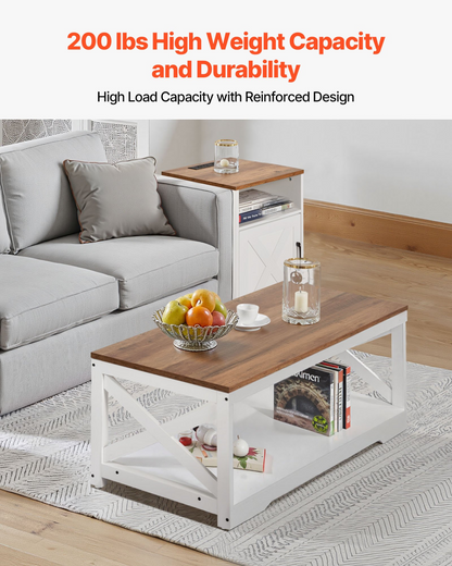 Start2Finish farmhouse coffee table set with two end tables, industrial style, includes charging station, suitable for living room or office.