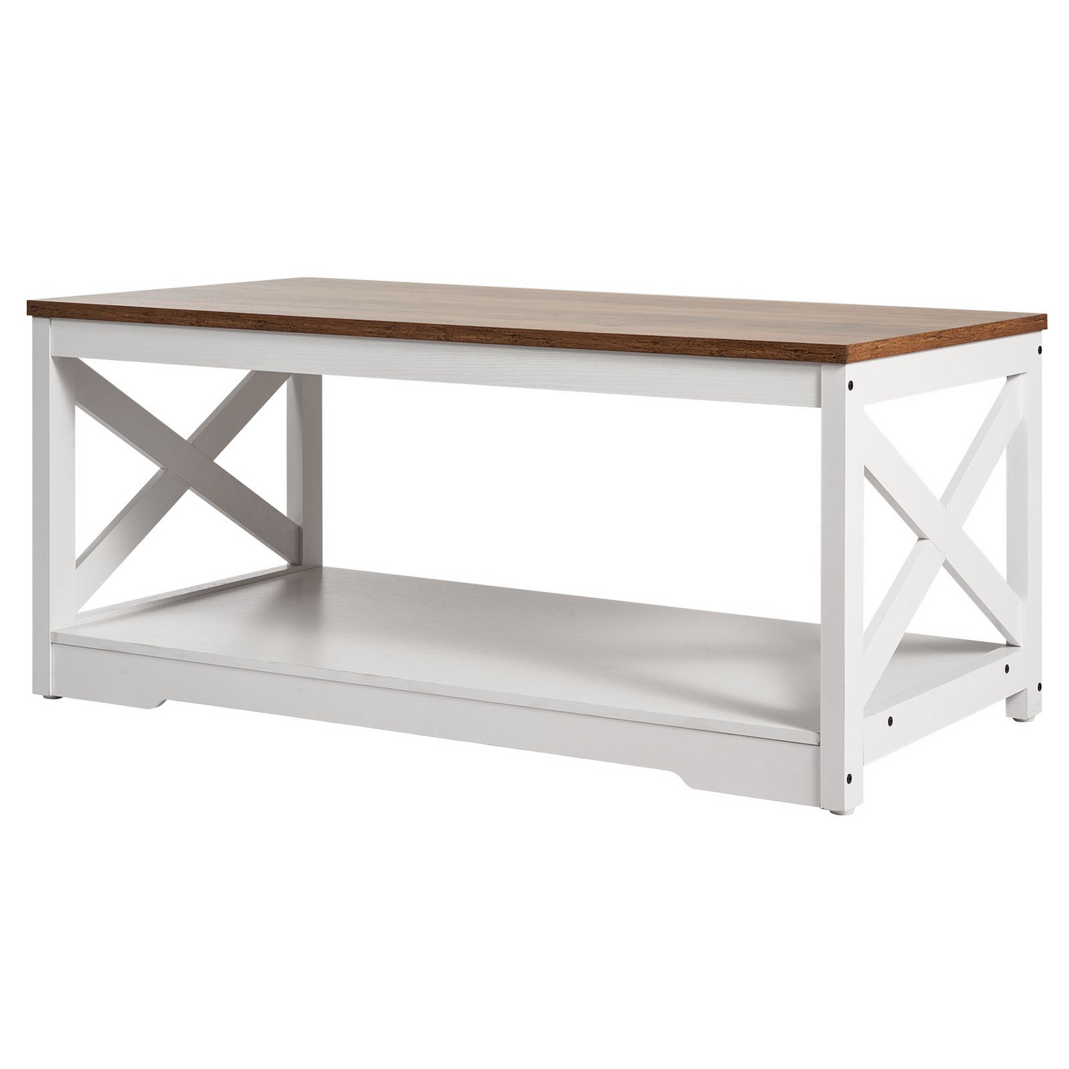 Start2Finish farmhouse coffee table set with two side tables, featuring industrial design, charging station, for office or living room.