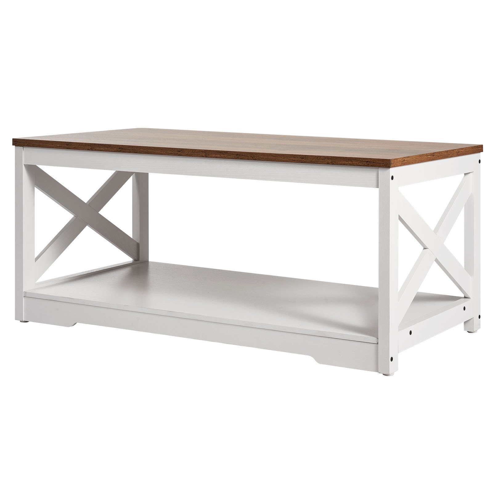 Start2Finish farmhouse coffee table set with two side tables, featuring industrial design, charging station, for office or living room.