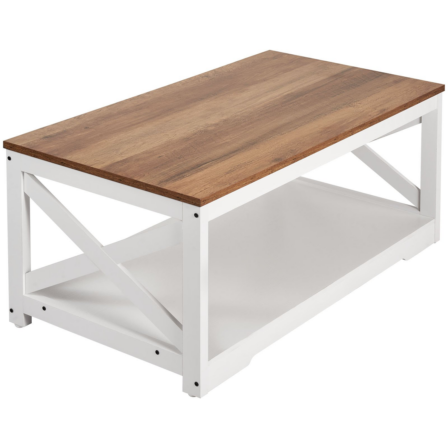 Start2Finish VEVOR farmhouse coffee table set with two end tables, industrial style, includes charging station, ideal for living rooms.