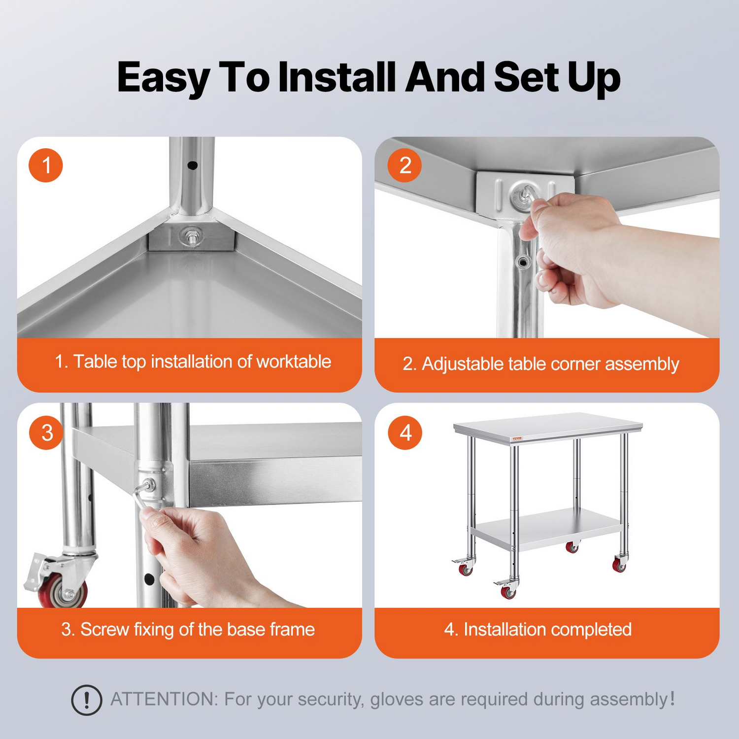 Start2Finish stainless steel work table with wheels, 35x24x33 inch, adjustable height, heavy-duty food prep surface for commercial kitchens