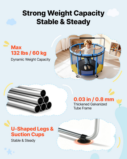 Start2Finish VEVOR 60" toddler trampoline with enclosure net and gymnastics bar, ideal for indoor outdoor kids&