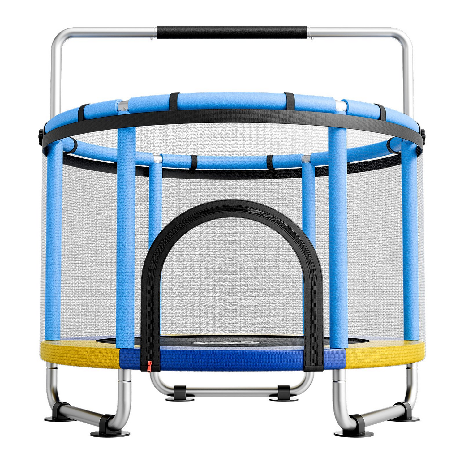 Start2Finish VEVOR 60-inch toddler trampoline with enclosure net and adjustable gymnastics bar for indoor or outdoor kids&