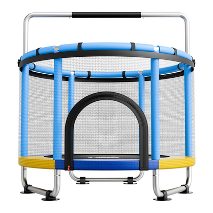 Start2Finish VEVOR 60-inch toddler trampoline with enclosure net and adjustable gymnastics bar for indoor or outdoor kids&