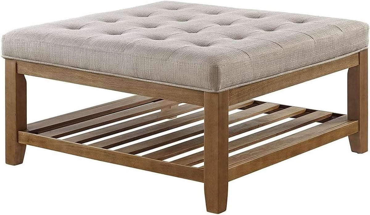 Large Upholstered Tufted Linen Ottoman Coffee Table