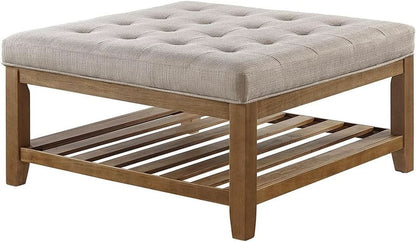 Large Upholstered Tufted Linen Ottoman Coffee Table