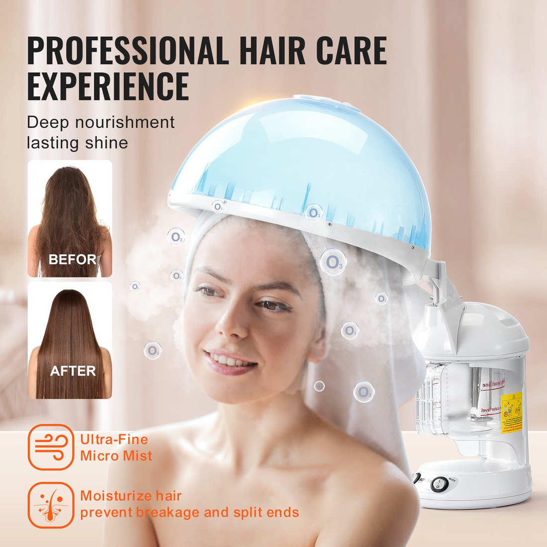 Start2Finish VEVOR 2-in-1 professional hair and facial steamer with detachable hood, nano ionic technology, and 360° sprayer in salon spa setup