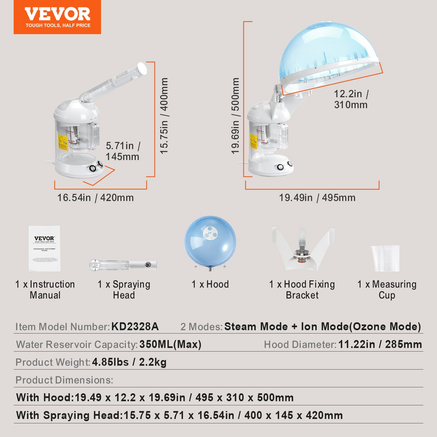 Start2Finish VEVOR 2-in-1 professional hair and facial steamer with detachable bonnet, nano ionic, UV ozone, and 360° sprayer.